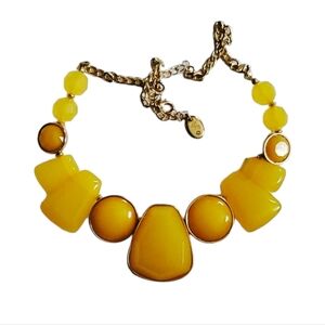 Time & Tru Yellow & Gold Chunky Statement Necklace 18" Unique Bold